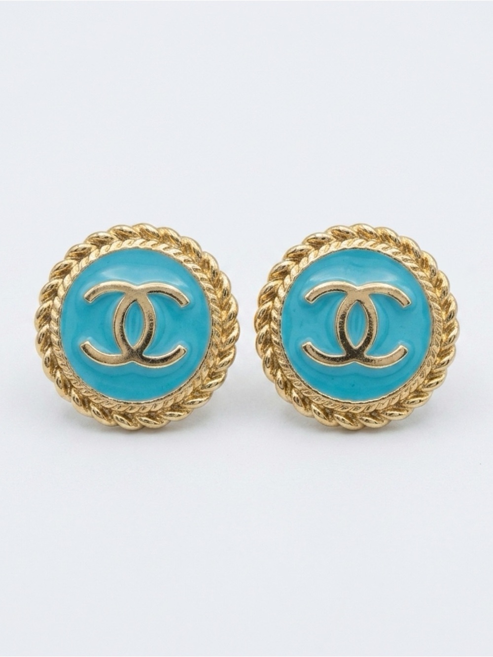 Upcycled  Button Earrings – Aqua & Gold Edition earring studs
